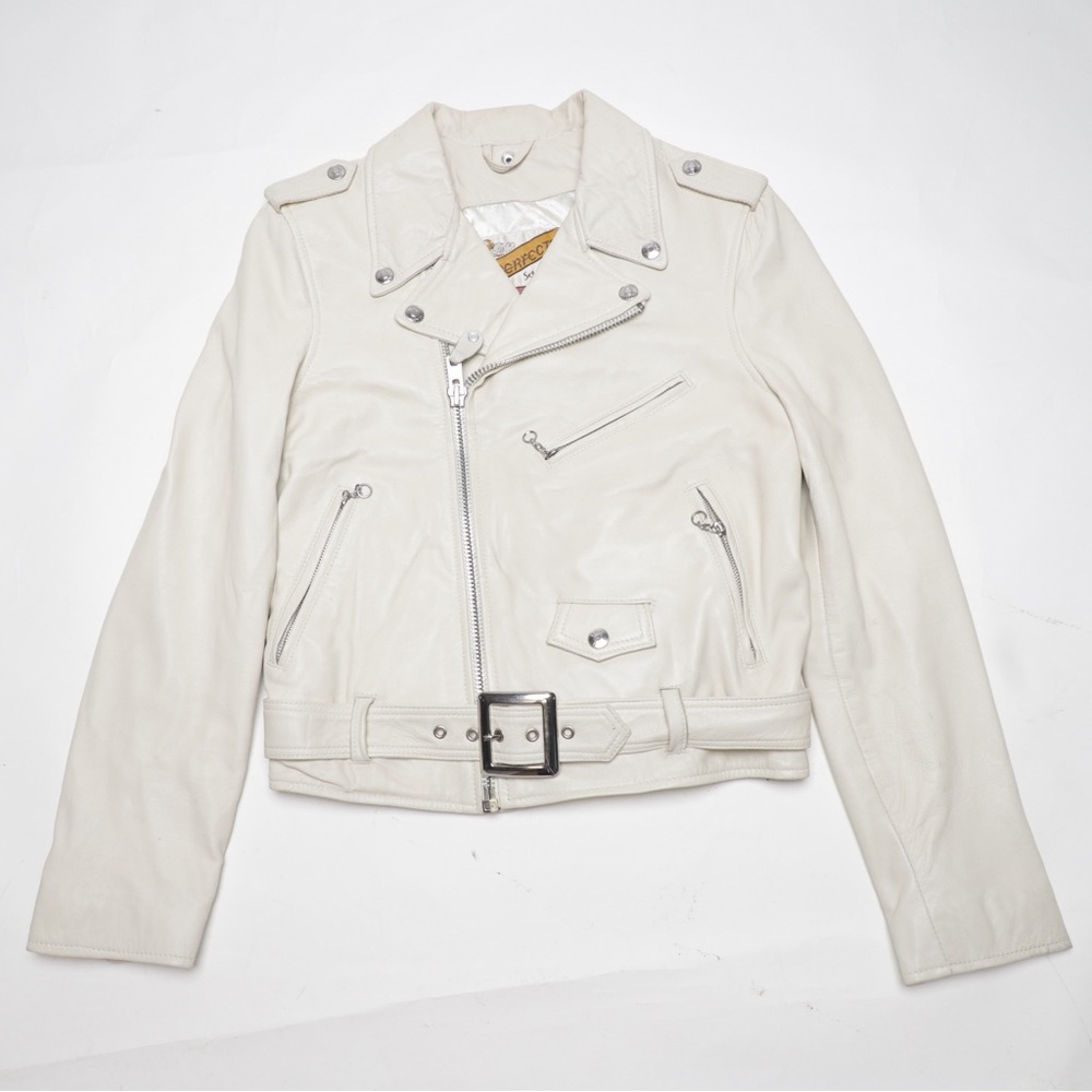 Schott NYC Perfecto Biker Leather Jacket‎ White Cream Ivory Size Small